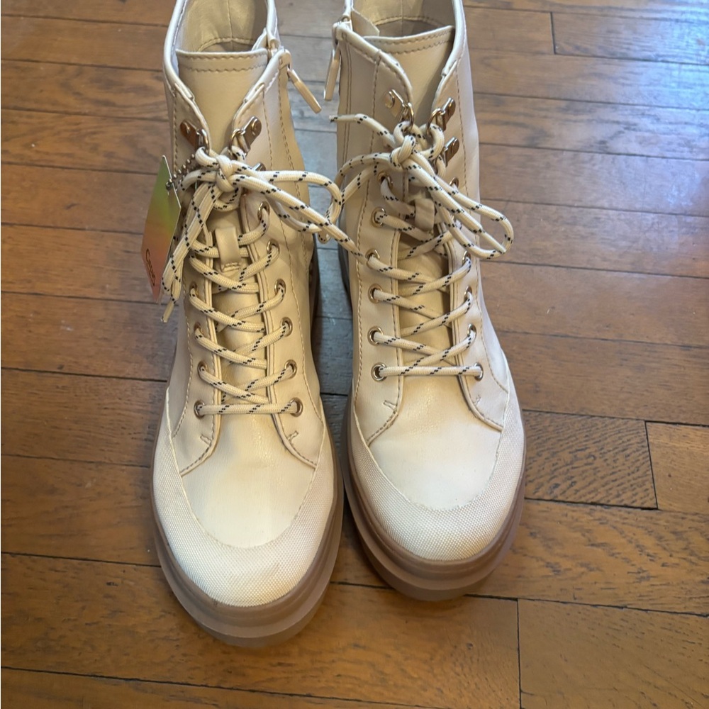 Circus by Sam Edelman Cream Lace-Up Boots